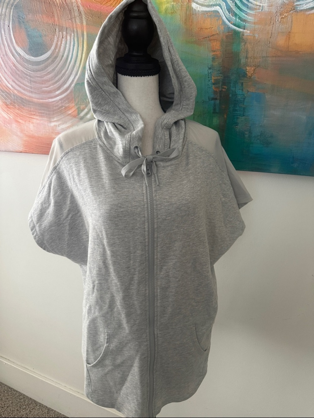 Victoria Secret Sport NWT Sheer Shoulder Short Sleeves Gray OversizeHoodie XS